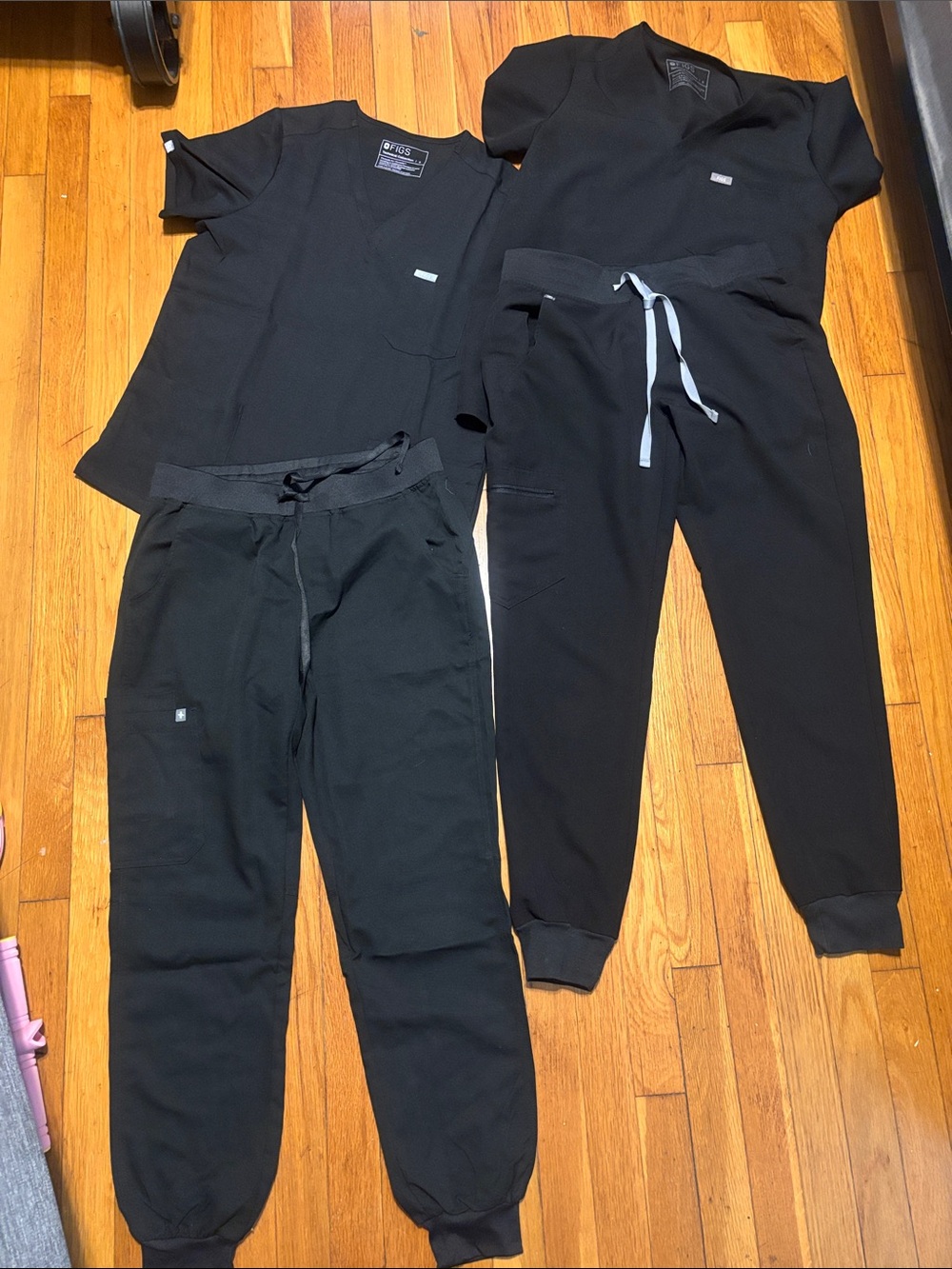 2 pairs of Figs Black Scrub Tops and Jogger Pants Set